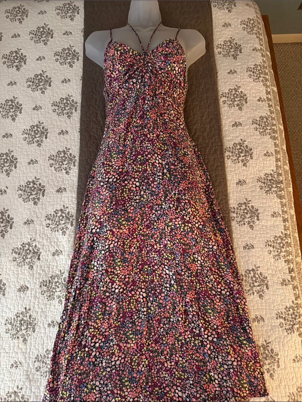 H&M Multicolor Floral Spaghetti-Strap Maxi Dress